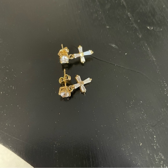 Sterling Silver 925 Vermeil CZ Cross Earrings - Picture 6 of 7